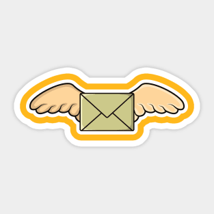 Flying Envelope with Wings Sticker design vector illustration. Office equipment icon concept. Flying closed envelope icon logo. E-mail envelope with wings sticker design with shadow. Sticker